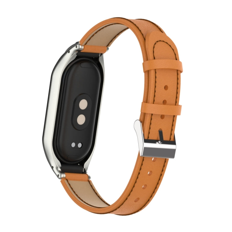For Xiaomi Mi Band 8 Integrated Metal Case + Microfiber Sewing Leather Watch Band