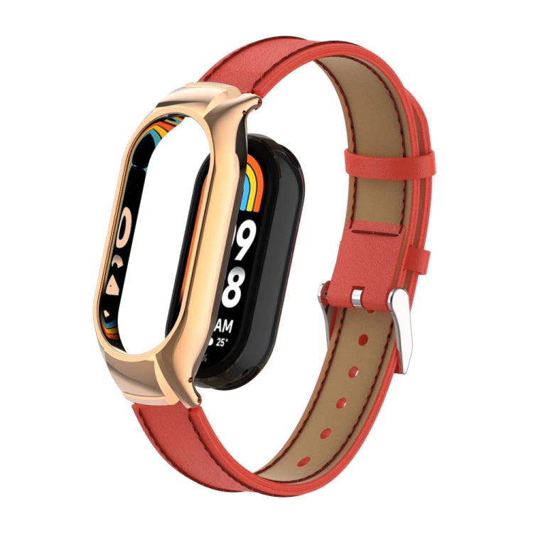 For Xiaomi Mi Band 8 Integrated Metal Case + Microfiber Sewing Leather Watch Band