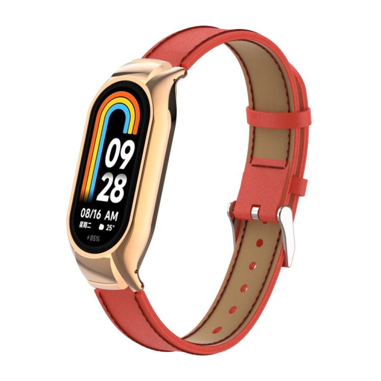 For Xiaomi Mi Band 8 Integrated Metal Case + Microfiber Sewing Leather Watch Band