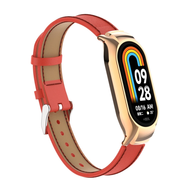 For Xiaomi Mi Band 8 Integrated Metal Case + Microfiber Sewing Leather Watch Band