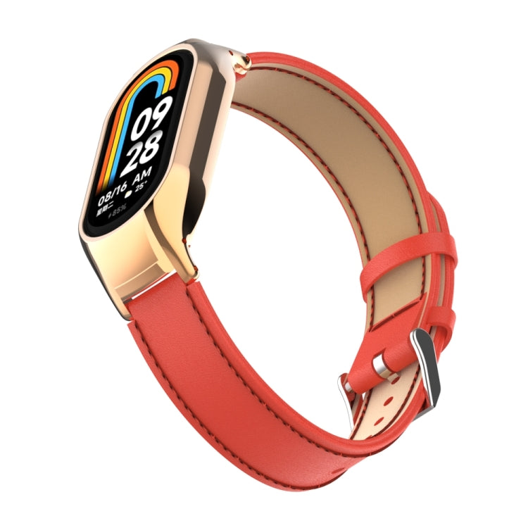 For Xiaomi Mi Band 8 Integrated Metal Case + Microfiber Sewing Leather Watch Band