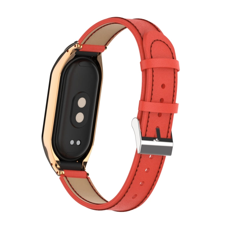 For Xiaomi Mi Band 8 Integrated Metal Case + Microfiber Sewing Leather Watch Band