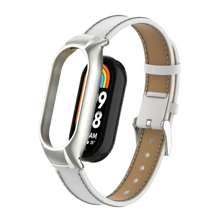 For Xiaomi Mi Band 8 Integrated Metal Case + Microfiber Sewing Leather Watch Band