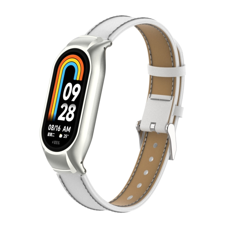 For Xiaomi Mi Band 8 Integrated Metal Case + Microfiber Sewing Leather Watch Band