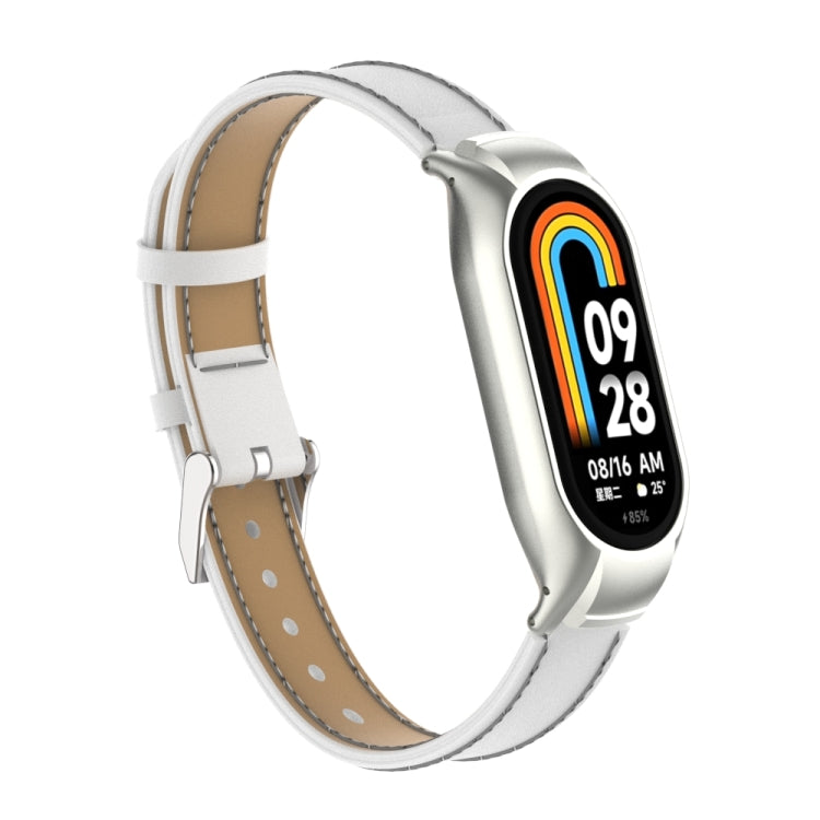 For Xiaomi Mi Band 8 Integrated Metal Case + Microfiber Sewing Leather Watch Band