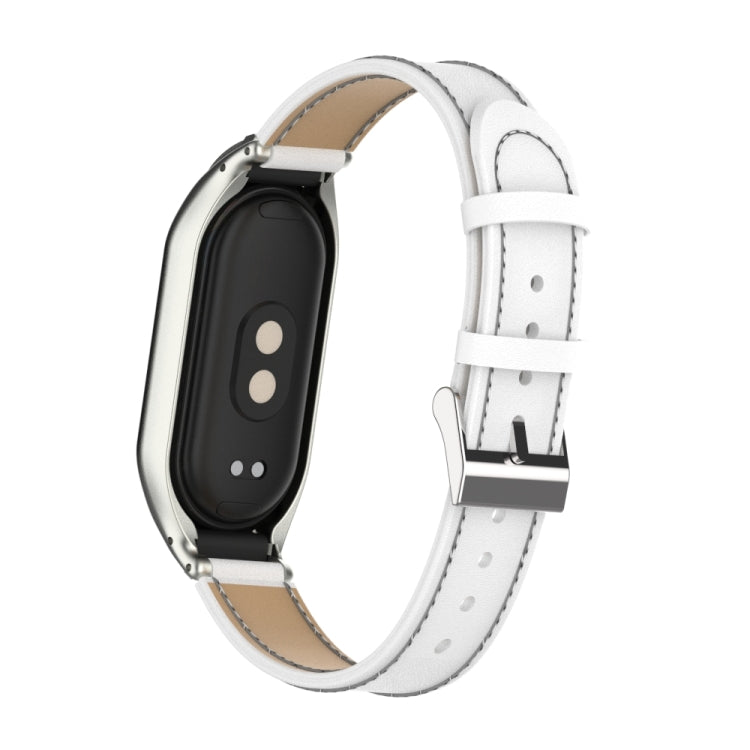 For Xiaomi Mi Band 8 Integrated Metal Case + Microfiber Sewing Leather Watch Band