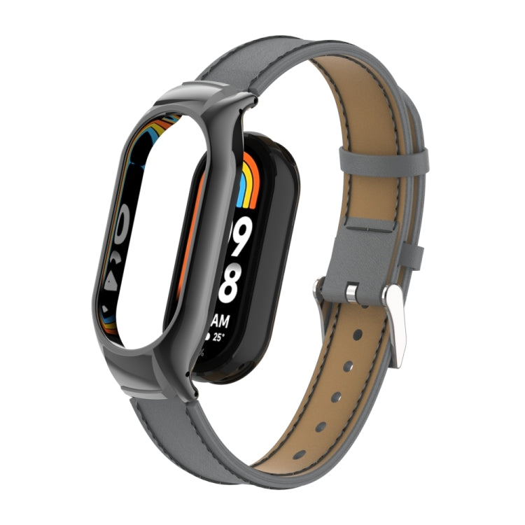 For Xiaomi Mi Band 8 Integrated Metal Case + Microfiber Sewing Leather Watch Band