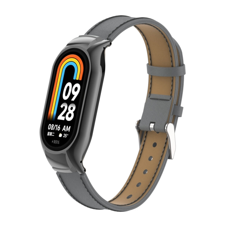 For Xiaomi Mi Band 8 Integrated Metal Case + Microfiber Sewing Leather Watch Band