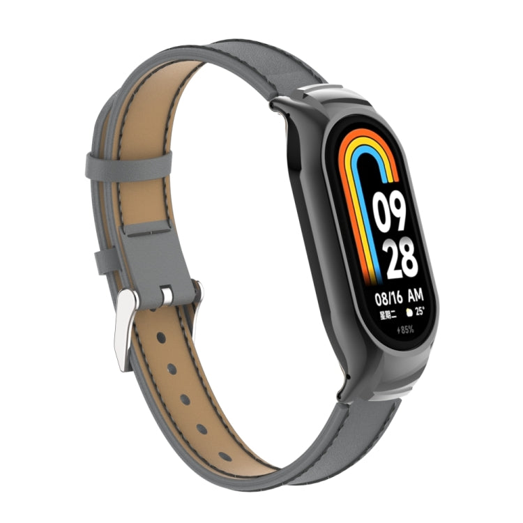 For Xiaomi Mi Band 8 Integrated Metal Case + Microfiber Sewing Leather Watch Band