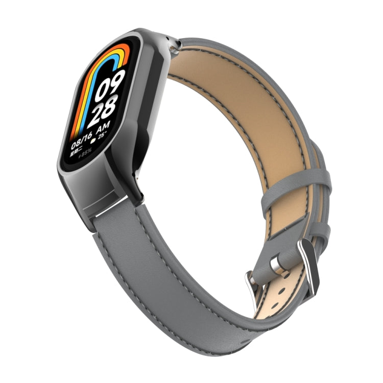For Xiaomi Mi Band 8 Integrated Metal Case + Microfiber Sewing Leather Watch Band