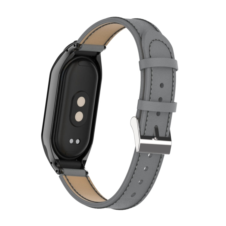 For Xiaomi Mi Band 8 Integrated Metal Case + Microfiber Sewing Leather Watch Band