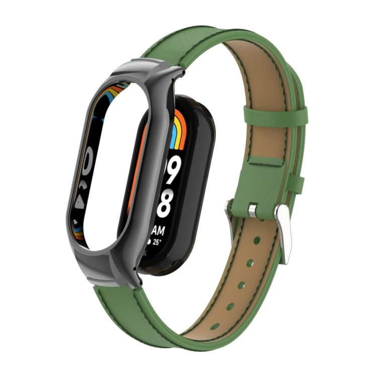 For Xiaomi Mi Band 8 Integrated Metal Case + Microfiber Sewing Leather Watch Band