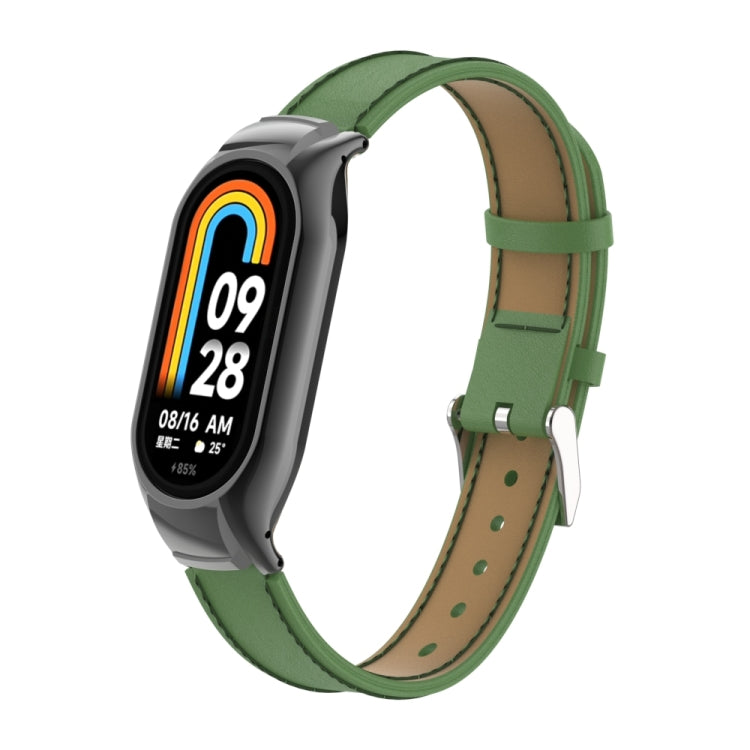 For Xiaomi Mi Band 8 Integrated Metal Case + Microfiber Sewing Leather Watch Band