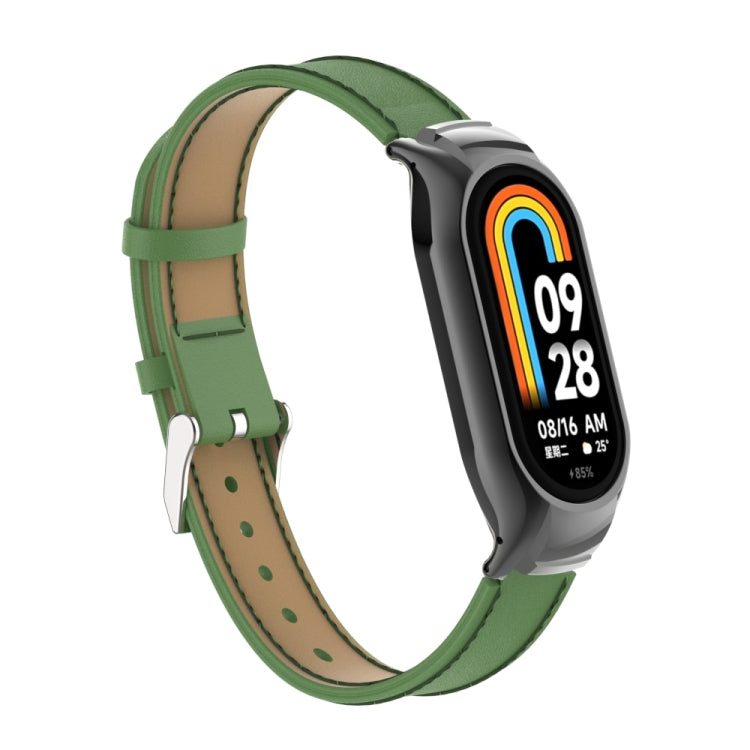 For Xiaomi Mi Band 8 Integrated Metal Case + Microfiber Sewing Leather Watch Band