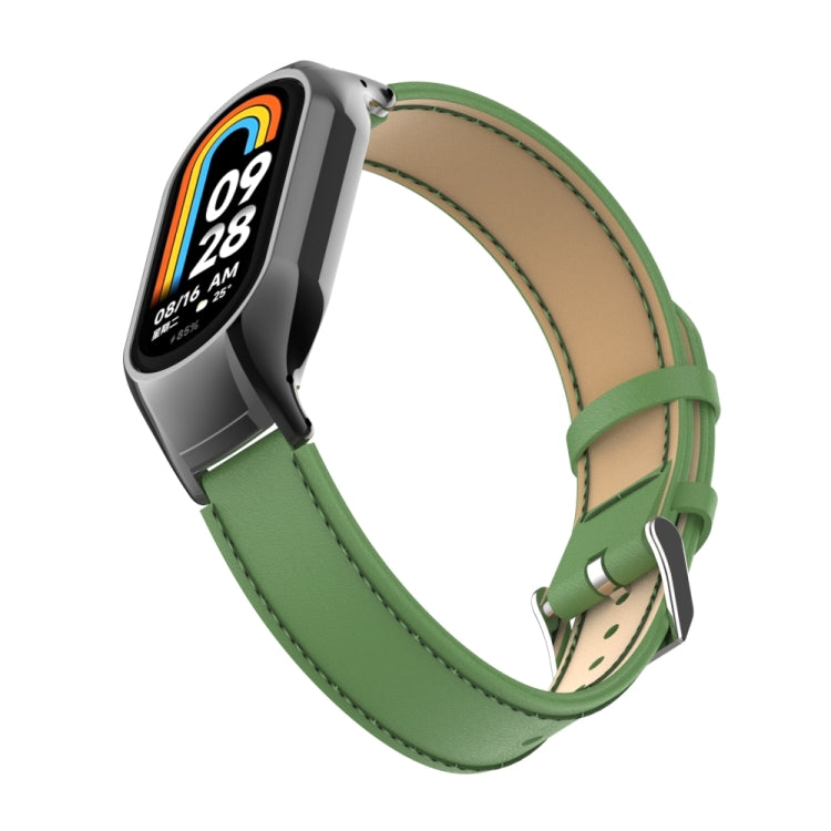 For Xiaomi Mi Band 8 Integrated Metal Case + Microfiber Sewing Leather Watch Band
