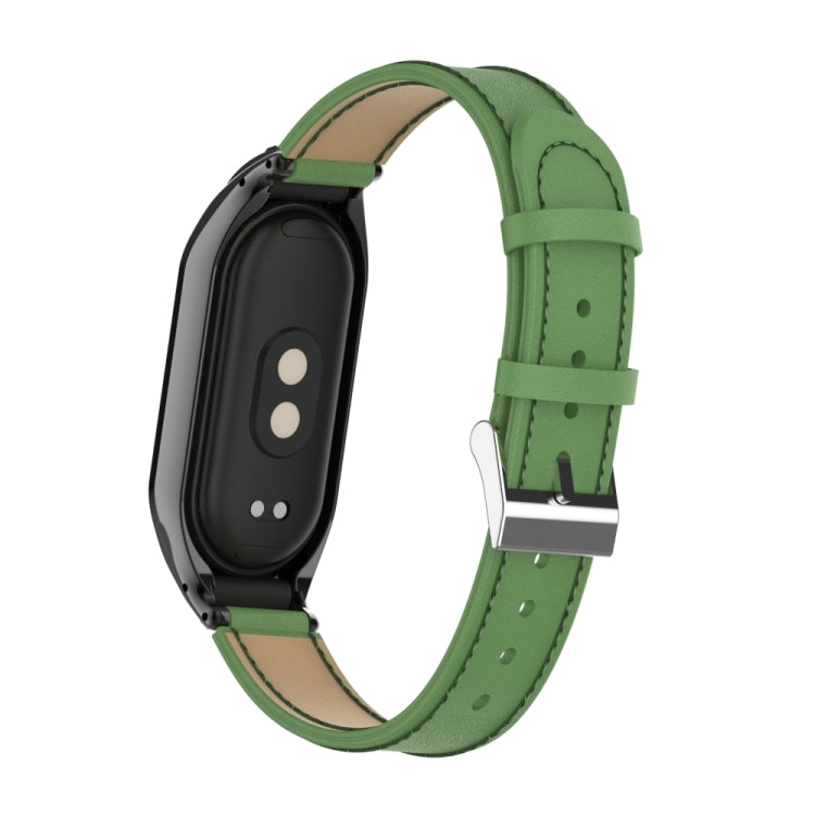 For Xiaomi Mi Band 8 Integrated Metal Case + Microfiber Sewing Leather Watch Band