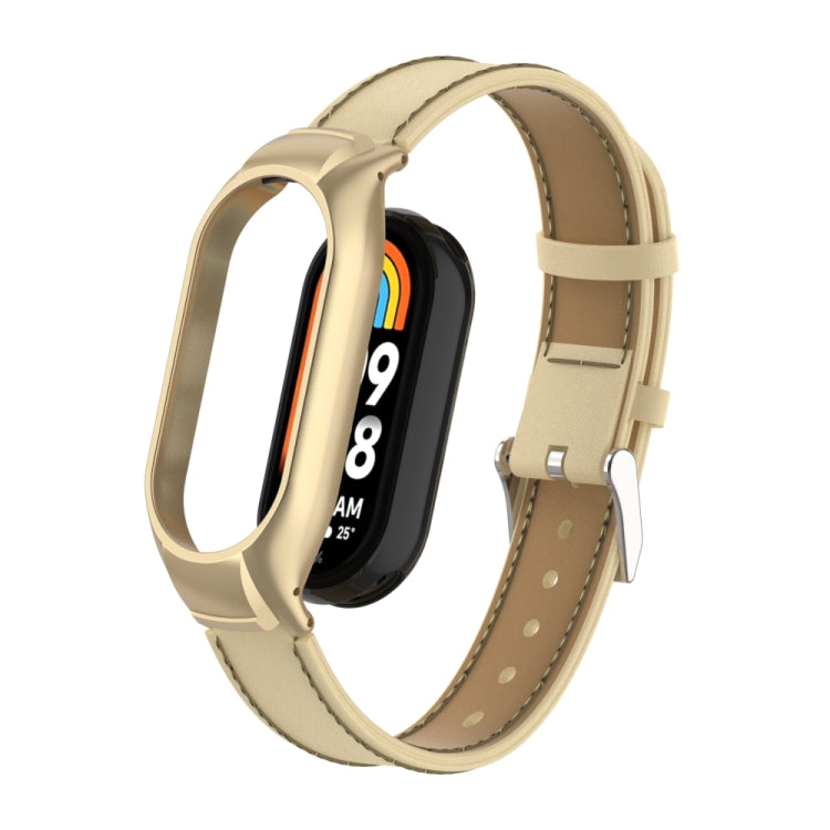 For Xiaomi Mi Band 8 Integrated Metal Case + Microfiber Sewing Leather Watch Band