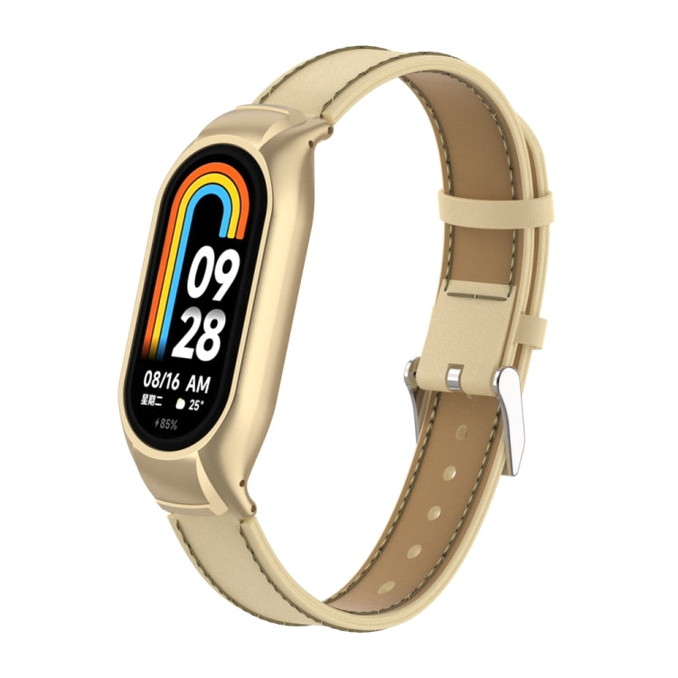 For Xiaomi Mi Band 8 Integrated Metal Case + Microfiber Sewing Leather Watch Band