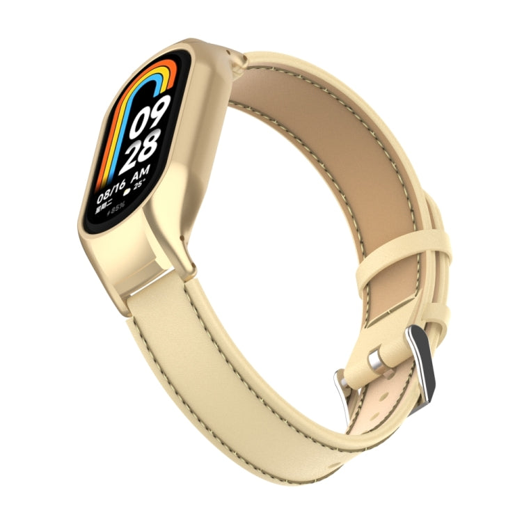 For Xiaomi Mi Band 8 Integrated Metal Case + Microfiber Sewing Leather Watch Band