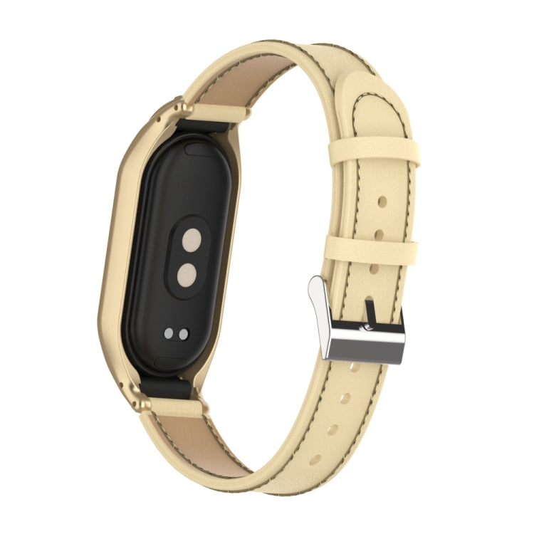 For Xiaomi Mi Band 8 Integrated Metal Case + Microfiber Sewing Leather Watch Band
