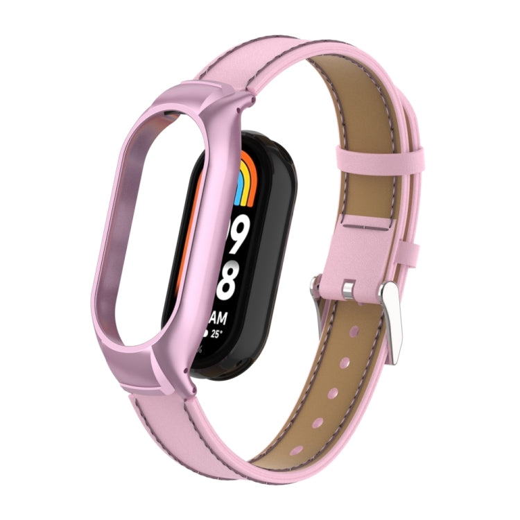For Xiaomi Mi Band 8 Integrated Metal Case + Microfiber Sewing Leather Watch Band