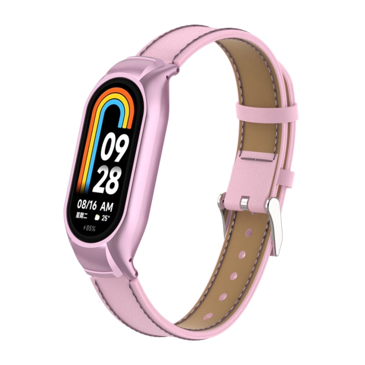 For Xiaomi Mi Band 8 Integrated Metal Case + Microfiber Sewing Leather Watch Band