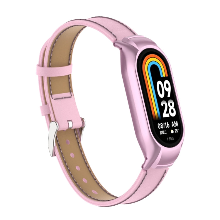 For Xiaomi Mi Band 8 Integrated Metal Case + Microfiber Sewing Leather Watch Band