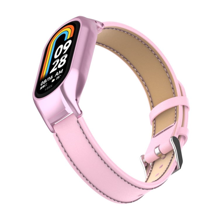 For Xiaomi Mi Band 8 Integrated Metal Case + Microfiber Sewing Leather Watch Band