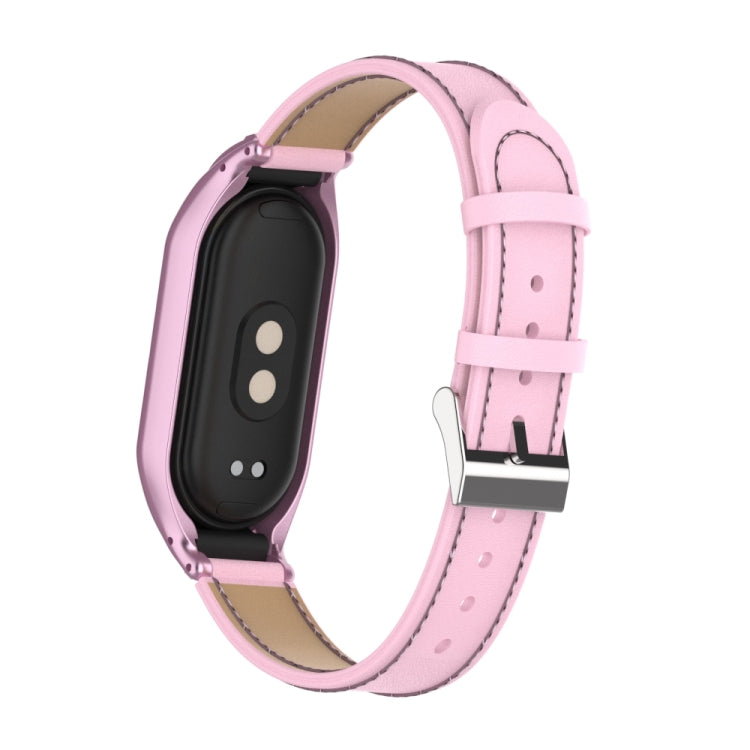 For Xiaomi Mi Band 8 Integrated Metal Case + Microfiber Sewing Leather Watch Band