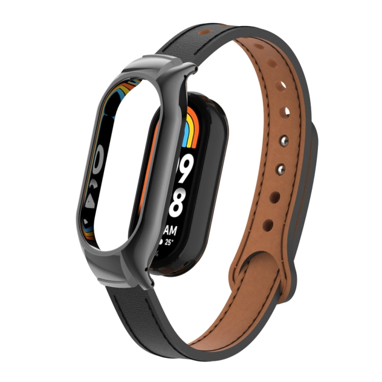 For Xiaomi Mi Band 8 Integrated Metal Case + Double Nail Microfiber Leather Watch Band