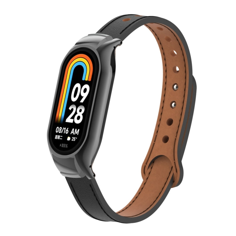 For Xiaomi Mi Band 8 Integrated Metal Case + Double Nail Microfiber Leather Watch Band