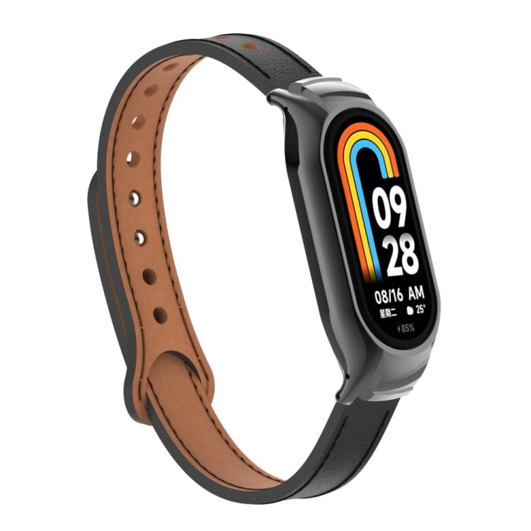 For Xiaomi Mi Band 8 Integrated Metal Case + Double Nail Microfiber Leather Watch Band