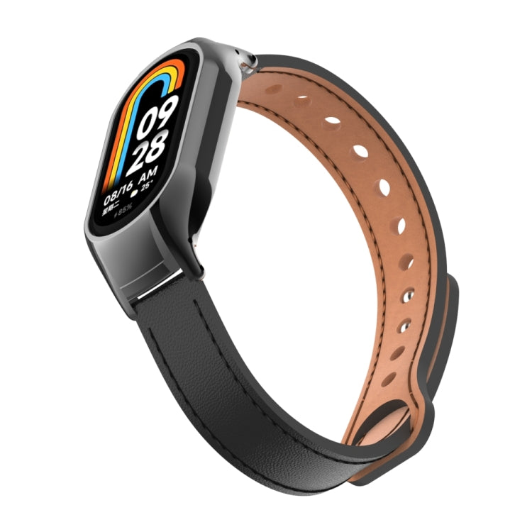 For Xiaomi Mi Band 8 Integrated Metal Case + Double Nail Microfiber Leather Watch Band