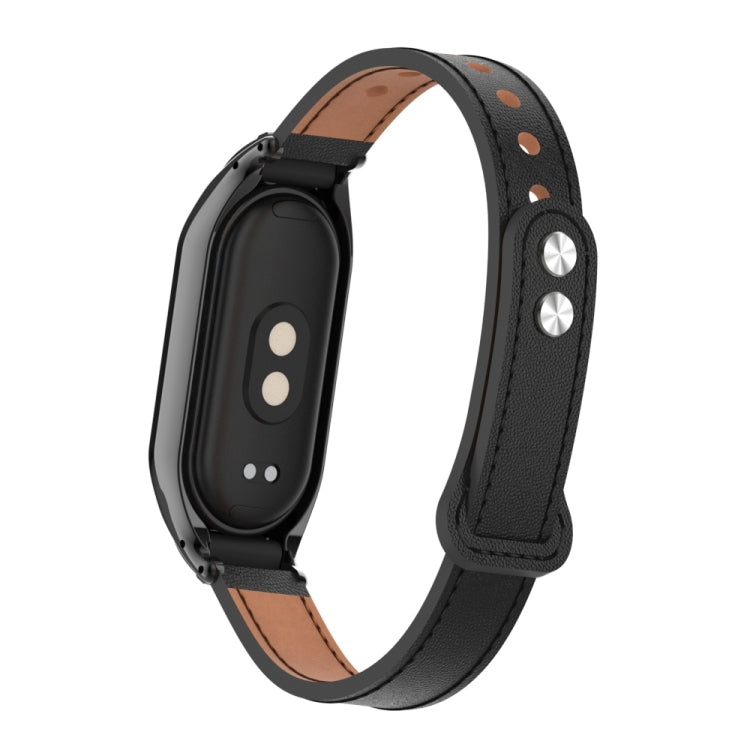 For Xiaomi Mi Band 8 Integrated Metal Case + Double Nail Microfiber Leather Watch Band