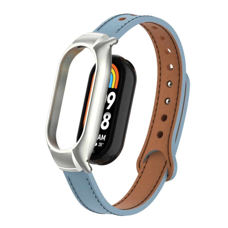 For Xiaomi Mi Band 8 Integrated Metal Case + Double Nail Microfiber Leather Watch Band