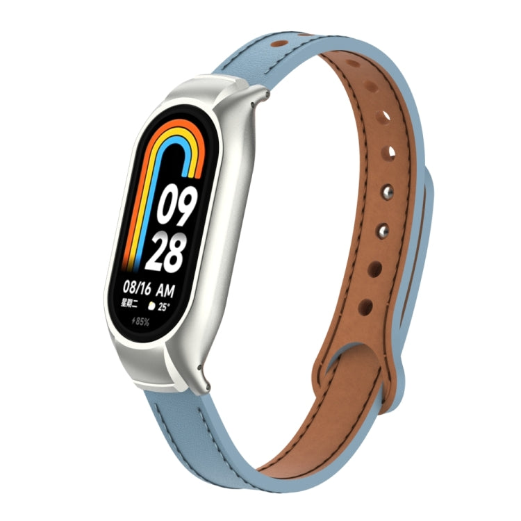 For Xiaomi Mi Band 8 Integrated Metal Case + Double Nail Microfiber Leather Watch Band