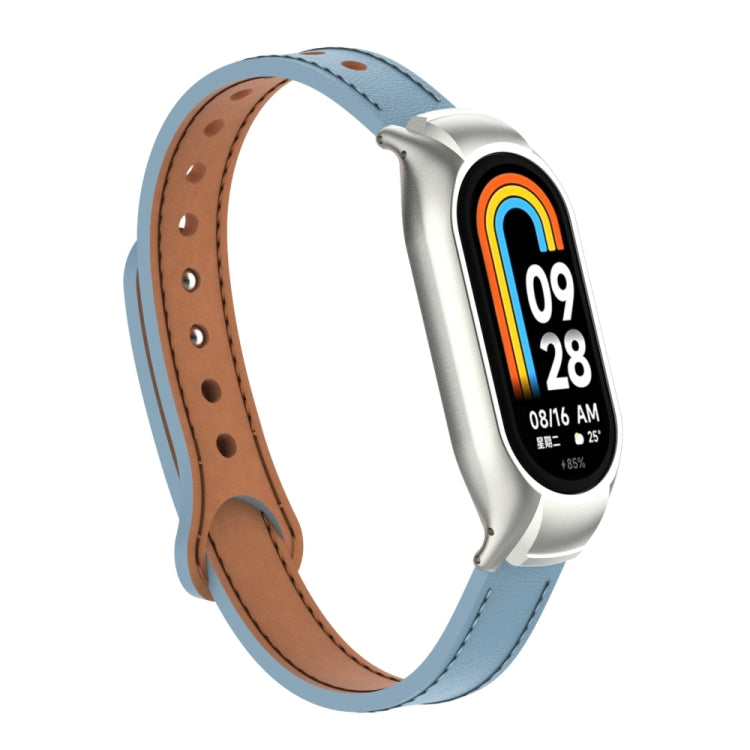 For Xiaomi Mi Band 8 Integrated Metal Case + Double Nail Microfiber Leather Watch Band