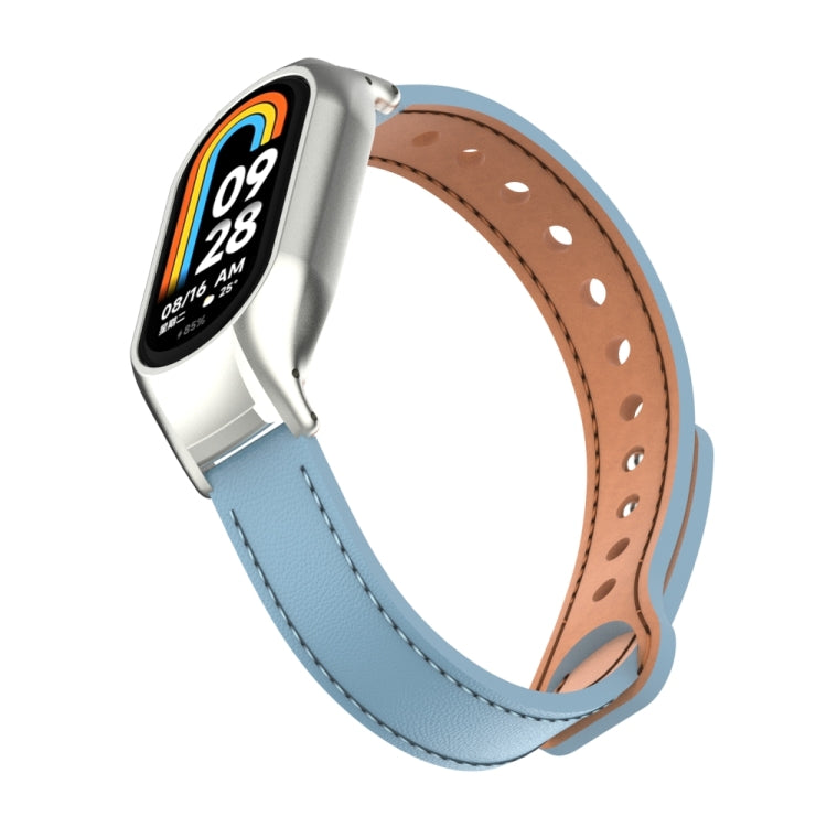 For Xiaomi Mi Band 8 Integrated Metal Case + Double Nail Microfiber Leather Watch Band