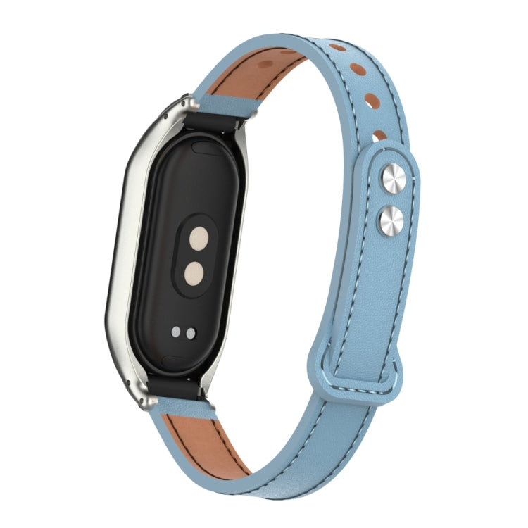 For Xiaomi Mi Band 8 Integrated Metal Case + Double Nail Microfiber Leather Watch Band