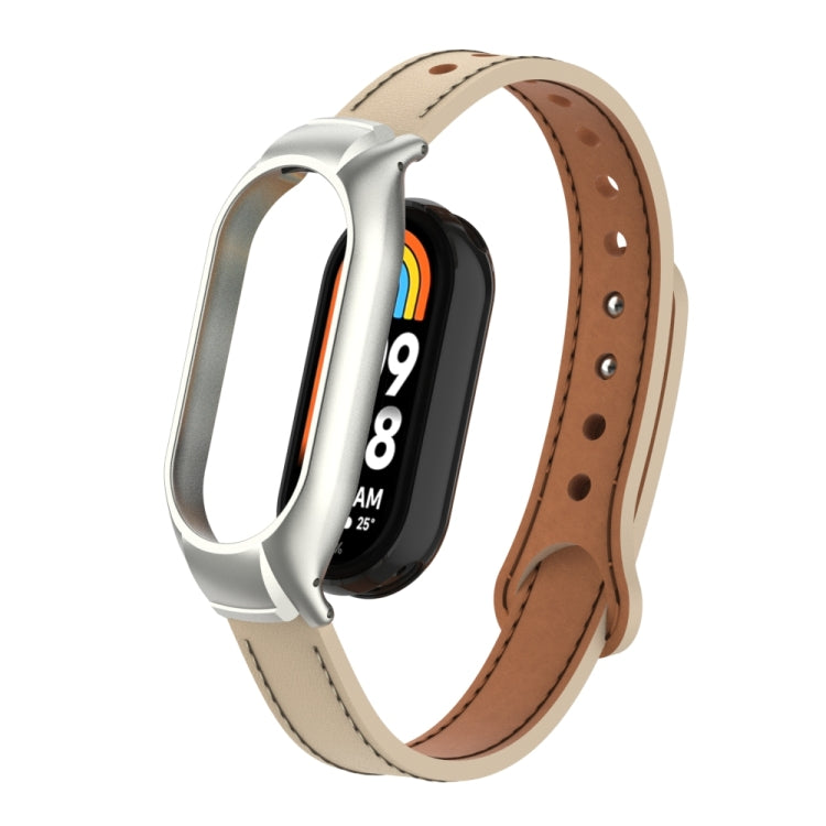 For Xiaomi Mi Band 8 Integrated Metal Case + Double Nail Microfiber Leather Watch Band