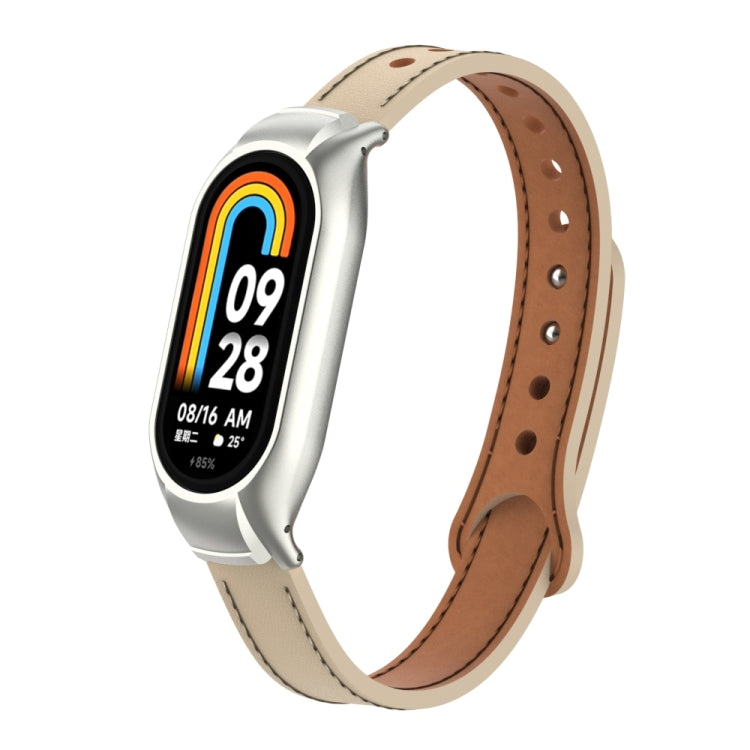 For Xiaomi Mi Band 8 Integrated Metal Case + Double Nail Microfiber Leather Watch Band