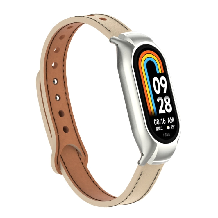 For Xiaomi Mi Band 8 Integrated Metal Case + Double Nail Microfiber Leather Watch Band