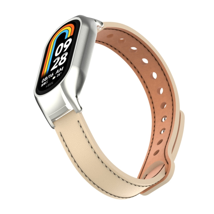 For Xiaomi Mi Band 8 Integrated Metal Case + Double Nail Microfiber Leather Watch Band