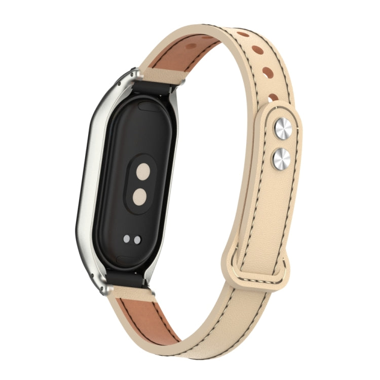 For Xiaomi Mi Band 8 Integrated Metal Case + Double Nail Microfiber Leather Watch Band