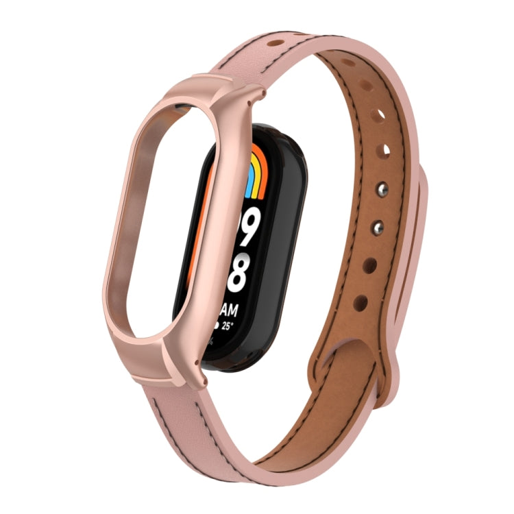For Xiaomi Mi Band 8 Integrated Metal Case + Double Nail Microfiber Leather Watch Band