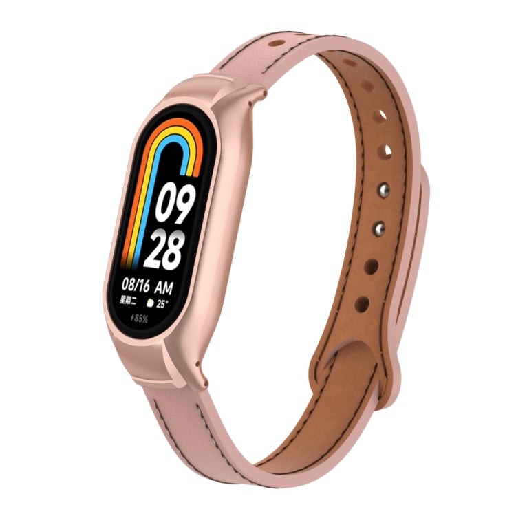 For Xiaomi Mi Band 8 Integrated Metal Case + Double Nail Microfiber Leather Watch Band