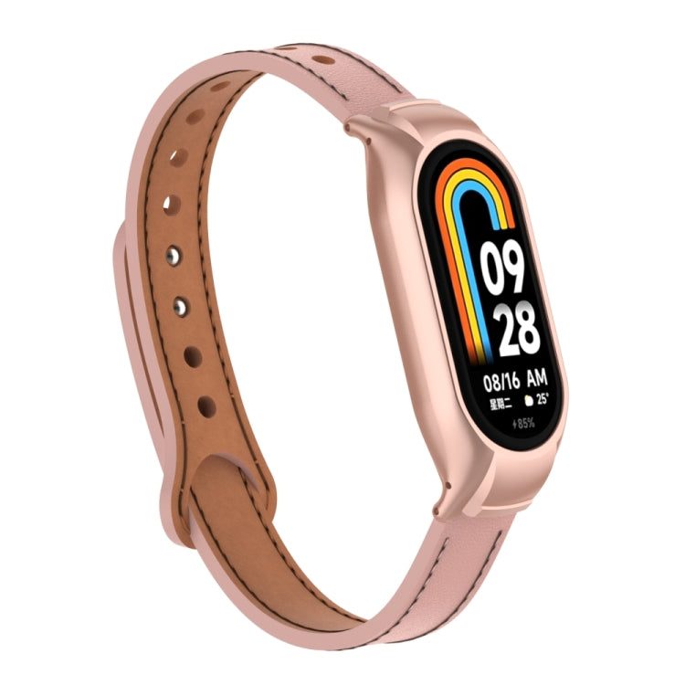 For Xiaomi Mi Band 8 Integrated Metal Case + Double Nail Microfiber Leather Watch Band