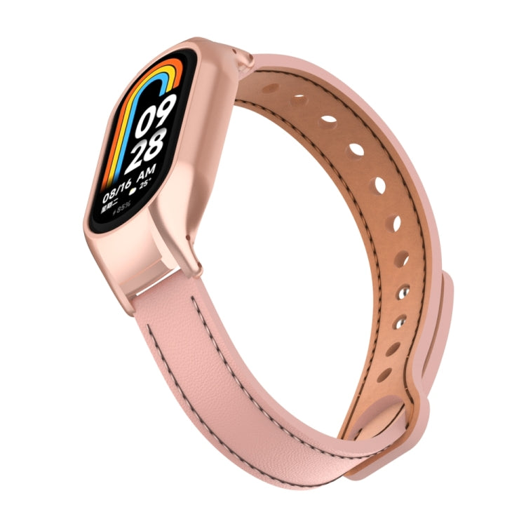 For Xiaomi Mi Band 8 Integrated Metal Case + Double Nail Microfiber Leather Watch Band