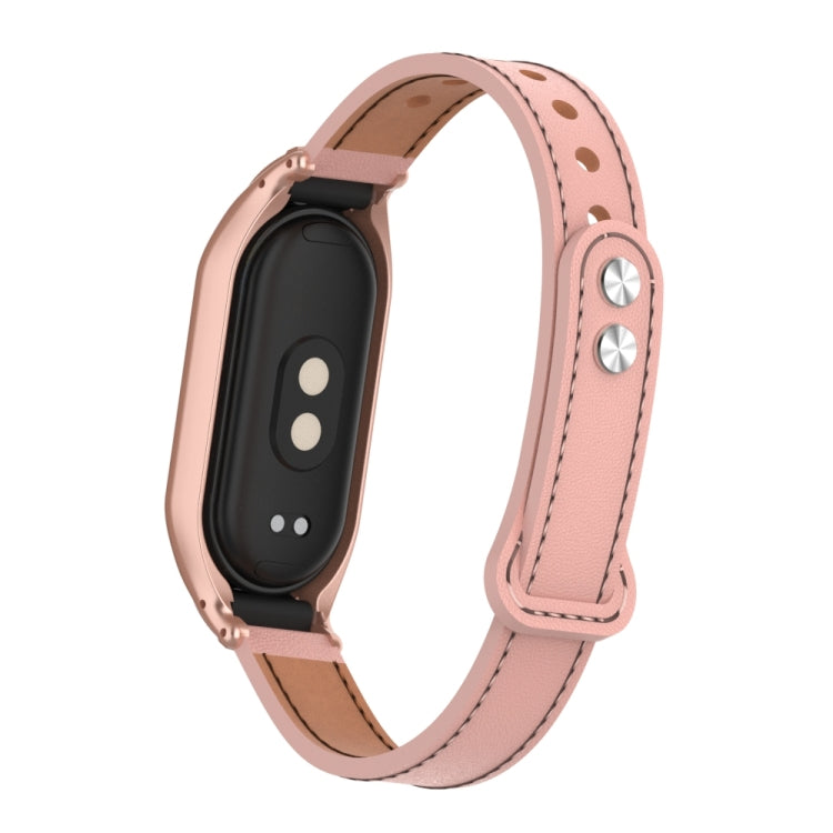 For Xiaomi Mi Band 8 Integrated Metal Case + Double Nail Microfiber Leather Watch Band