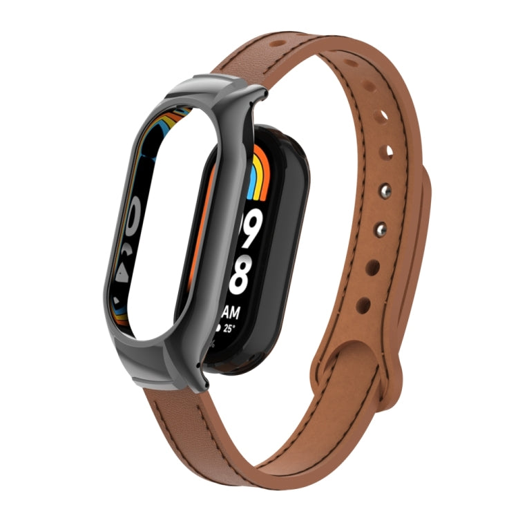 For Xiaomi Mi Band 8 Integrated Metal Case + Double Nail Microfiber Leather Watch Band
